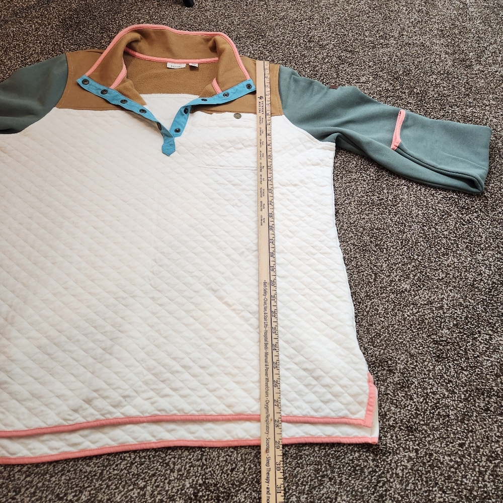 L.L. Bean Quilted Pullover Sweater in Cream, Olive, Mustard & Turquoise - Picture 7 of 7